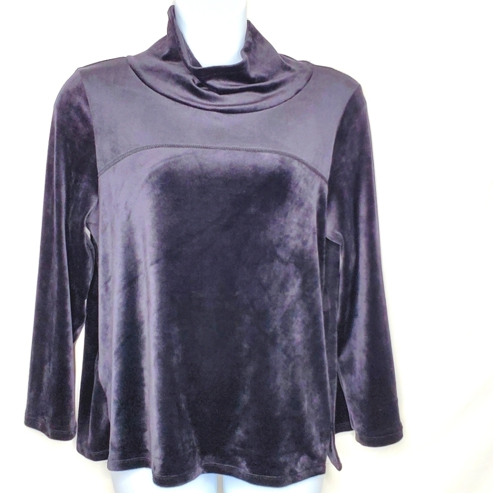 LegEnd Velour Cowl Neck Shirt Size XL Soft Cozy Loose Black Pullover‎ Top Goth
